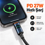 PELL E14 65W Çoklu Çıkışlı Hızlı Şarj Aleti Seti 60W PD Type-C ve 27W PD Lightning Çift Kablolu, PD 3 Portlu Ultra Hızlı Turbo Şarj Cihazı Type-C ve Type-A USB Seyahat Şarj Adaptörü