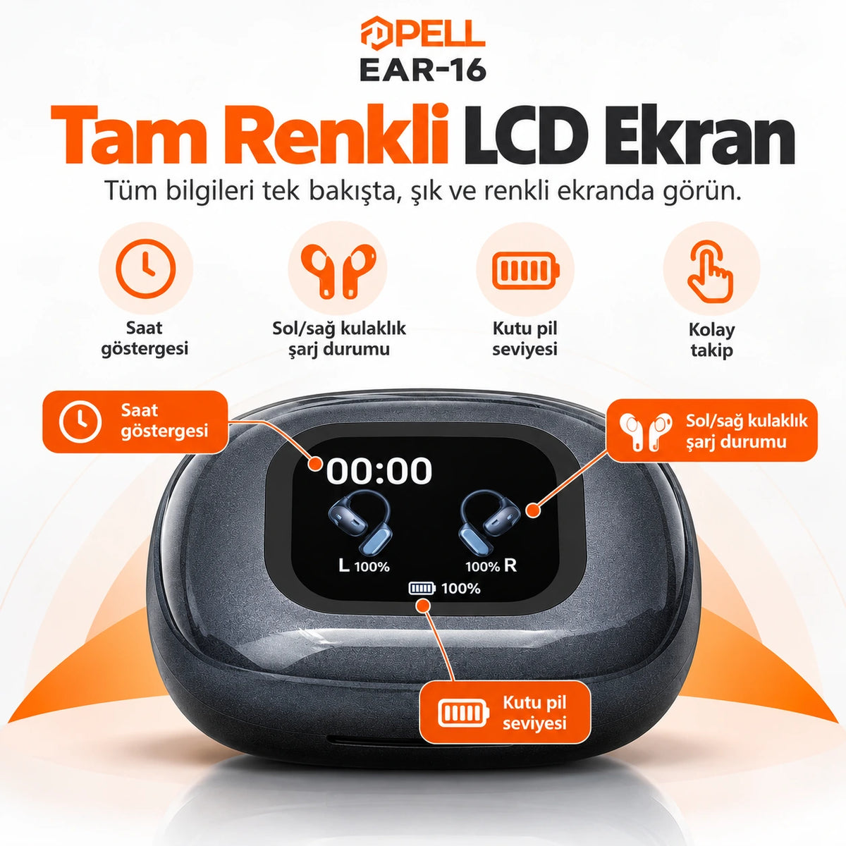 PELL EAR-16 150 Dil Gerçek Zamanlı Yapay Zeka Çeviri Kulaklığı, LCD Dokunmatik Ekranlı Bluetooth 5.4 ANC Kulaklık
