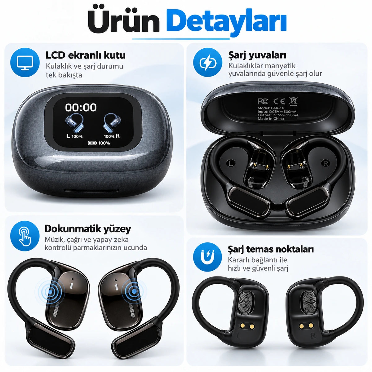 PELL EAR-16 150 Dil Gerçek Zamanlı Yapay Zeka Çeviri Kulaklığı, LCD Dokunmatik Ekranlı Bluetooth 5.4 ANC Kulaklık