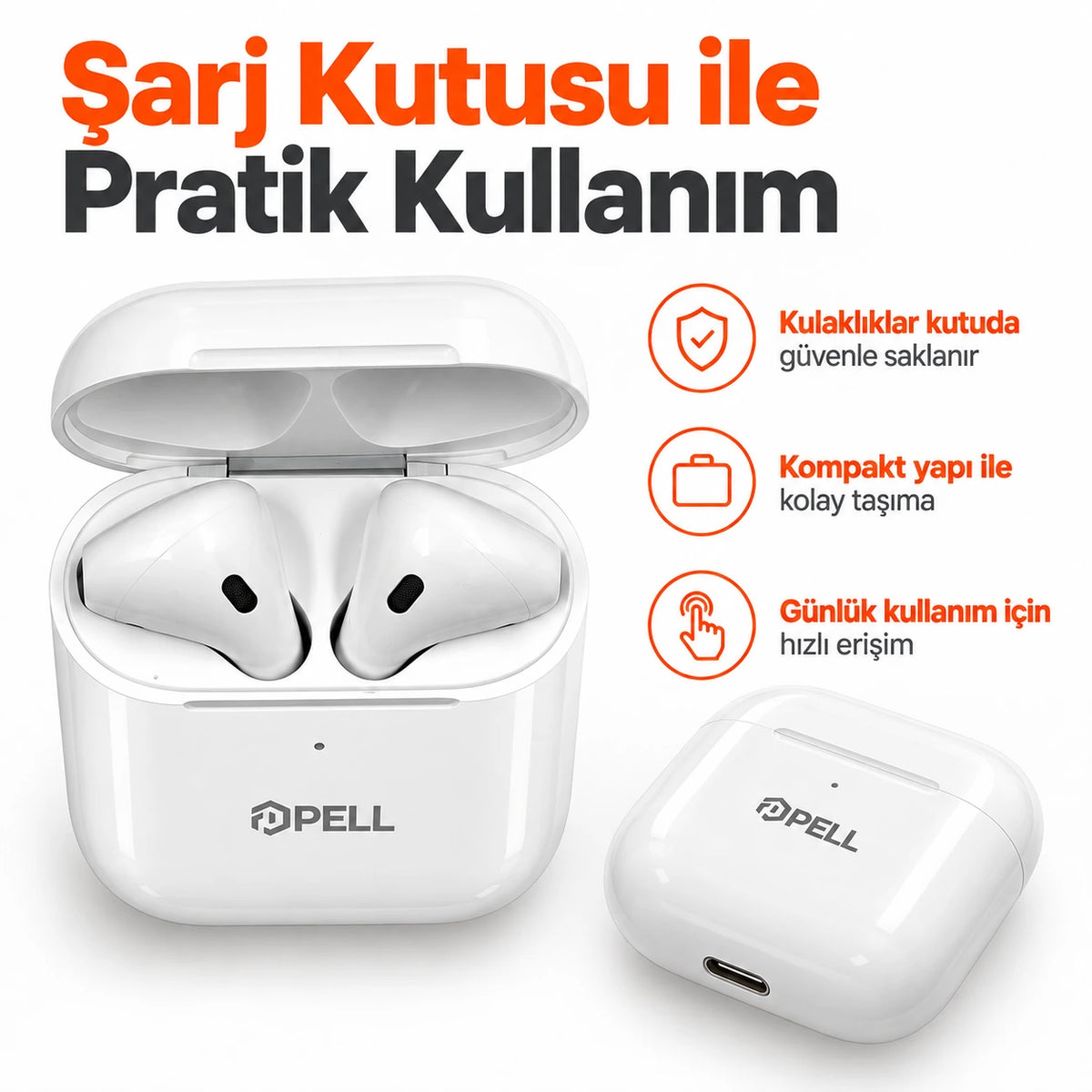 PELL EAR-1 Pro 2 Premium Bluetooth Kulaklık, iPhone ve Android Uyumlu Kablosuz Kulak İçi Kulaklık