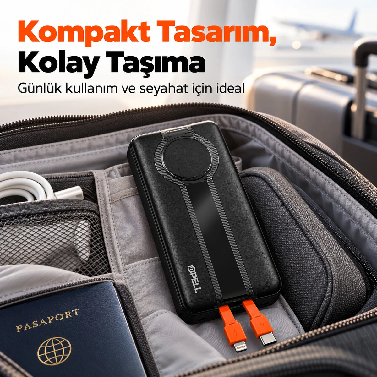PELL G347 20000 mAh Kendinden Kablolu 22.5W PD Dijital Göstergeli Powerbank, Hızlı Taşınabilir Şarj Cihazı
