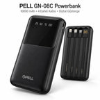 PELL GN-08C 10000 mAh Kendinden 4 Kablolu Dijital Göstergeli Powerbank, 2A Hızlı Taşınabilir Şarj Cihazı