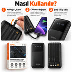 PELL GN-08C 10000 mAh Kendinden 4 Kablolu Dijital Göstergeli Powerbank, 2A Hızlı Taşınabilir Şarj Cihazı