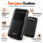 PELL GN-08C 10000 mAh Kendinden 4 Kablolu Dijital Göstergeli Powerbank, 2A Hızlı Taşınabilir Şarj Cihazı
