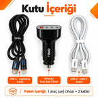 Set 3 Type-C ve Lightning kablolu araç şarj seti