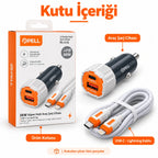 PELL PL-C15 38W Çift Portlu PD QC 3.0 Araç Şarj Cihazı, Type-C to Lightning Örgü Kablolu Hızlı Araç Şarj Seti