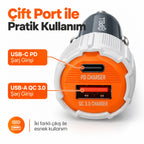 PELL PL-C15 38W Çift Portlu PD QC 3.0 Araç Şarj Cihazı, Type-C to Lightning Örgü Kablolu Hızlı Araç Şarj Seti