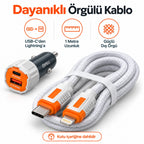 PELL PL-C15 38W Çift Portlu PD QC 3.0 Araç Şarj Cihazı, Type-C to Lightning Örgü Kablolu Hızlı Araç Şarj Seti
