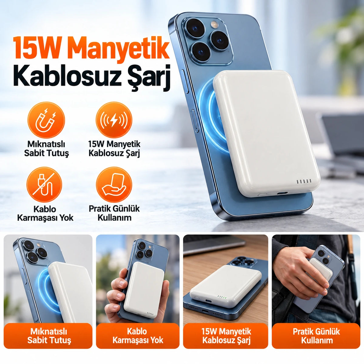 PELL PL-F12 5000 mAh MagSafe 15W Kablosuz Şarj Powerbank, 20W PD Type-C Hızlı Şarj Mini Taşınabilir Şarj Cihazı