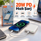 PELL PL-F12 5000 mAh MagSafe 15W Kablosuz Şarj Powerbank, 20W PD Type-C Hızlı Şarj Mini Taşınabilir Şarj Cihazı