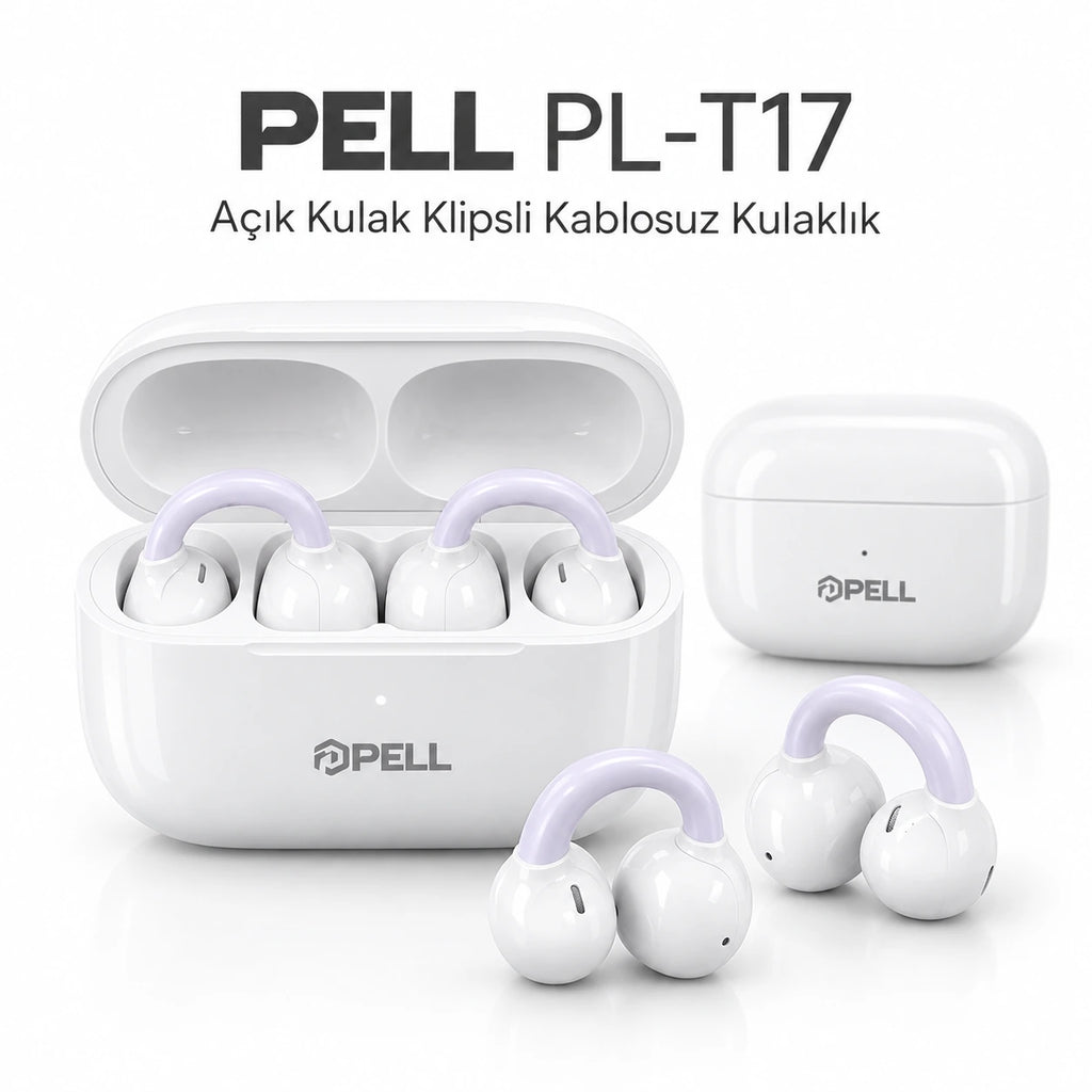 PELL PL-T17 Açık Kulak Klipsli TWS Kulaklık, Bluetooth V6.0 35 Saat Pil Ömrü Kablosuz Kulak Klipsi Standlı Kulaklık
