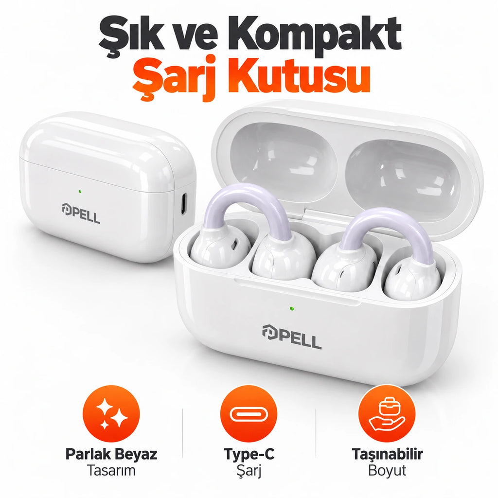 PELL PL-T17 Açık Kulak Klipsli TWS Kulaklık, Bluetooth V6.0 35 Saat Pil Ömrü Kablosuz Kulak Klipsi Standlı Kulaklık
