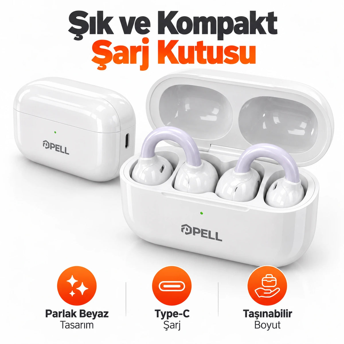PELL PL-T17 Açık Kulak Klipsli TWS Kulaklık, Bluetooth V6.0 35 Saat Pil Ömrü Kablosuz Kulak Klipsi Standlı Kulaklık