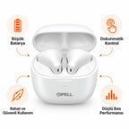 PELL PL-T6 TWS Bluetooth V6.0 Kablosuz Kulak İçi Kulaklık, 25 Saat Pil Ömrü Güçlü Bas Dokunmatik Kontrollü Kulaklık