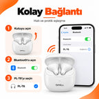 PELL PL-T6 TWS Bluetooth V6.0 Kablosuz Kulak İçi Kulaklık, 25 Saat Pil Ömrü Güçlü Bas Dokunmatik Kontrollü Kulaklık