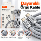PELL PL-X28 240W PD Type-C to Type-C Hızlı Şarj ve Veri Kablosu 2m, Örgü Halatlı Dayanıklı Harici Disk Kablosu