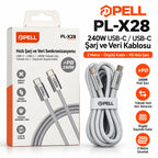 PELL PL-X28 240W PD Type-C to Type-C Hızlı Şarj ve Veri Kablosu 2m, Örgü Halatlı Dayanıklı Harici Disk Kablosu
