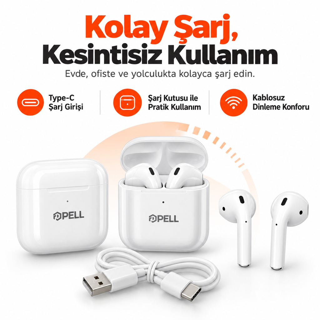 PELL EAR-1 Pro 2 Premium Bluetooth Kulaklık, iPhone ve Android Uyumlu Kablosuz Kulak İçi Kulaklık