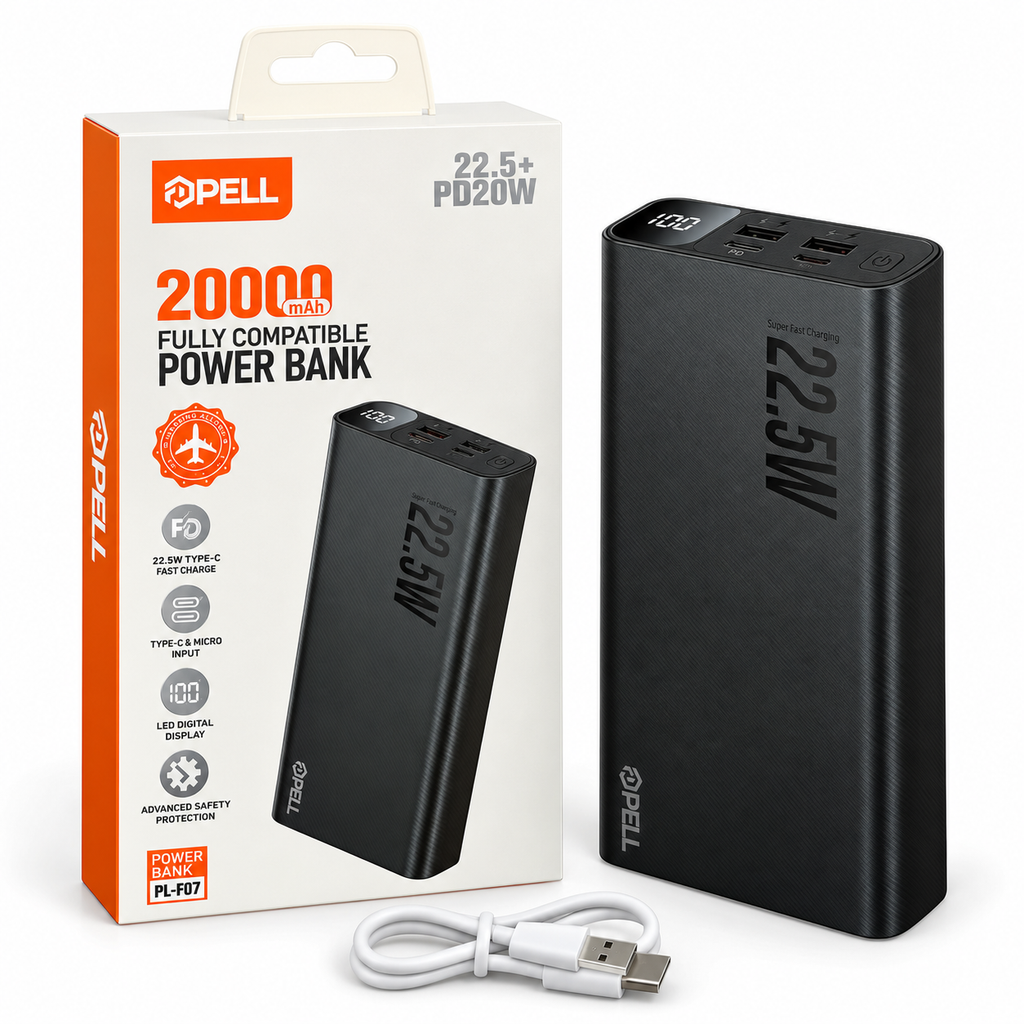 PELL F07 20.000 mAh Powerbank 22.5W, PD 20W Turbo Hızlı Taşınabilir Şarj Cihazı