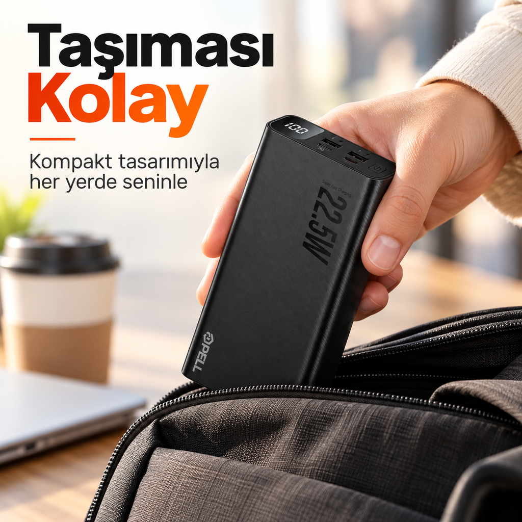 PELL F07 20.000 mAh Powerbank 22.5W, PD 20W Turbo Hızlı Taşınabilir Şarj Cihazı