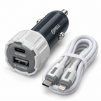 PELL PL-C15 38W Çift Portlu PD QC 3.0 Araç Şarj Cihazı, Type-C to Lightning Örgü Kablolu Hızlı Araç Şarj Seti