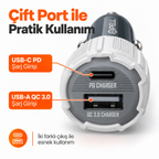 PELL PL-C15 38W Çift Portlu PD QC 3.0 Araç Şarj Cihazı, Type-C to Lightning Örgü Kablolu Hızlı Araç Şarj Seti