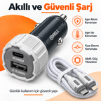 PELL PL-C15 38W Çift Portlu PD QC 3.0 Araç Şarj Cihazı, Type-C to Lightning Örgü Kablolu Hızlı Araç Şarj Seti
