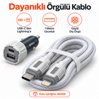 PELL PL-C15 38W Çift Portlu PD QC 3.0 Araç Şarj Cihazı, Type-C to Lightning Örgü Kablolu Hızlı Araç Şarj Seti