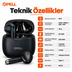 PELL PL-T6 TWS Bluetooth V6.0 Kablosuz Kulak İçi Kulaklık, 25 Saat Pil Ömrü Güçlü Bas Dokunmatik Kontrollü Kulaklık