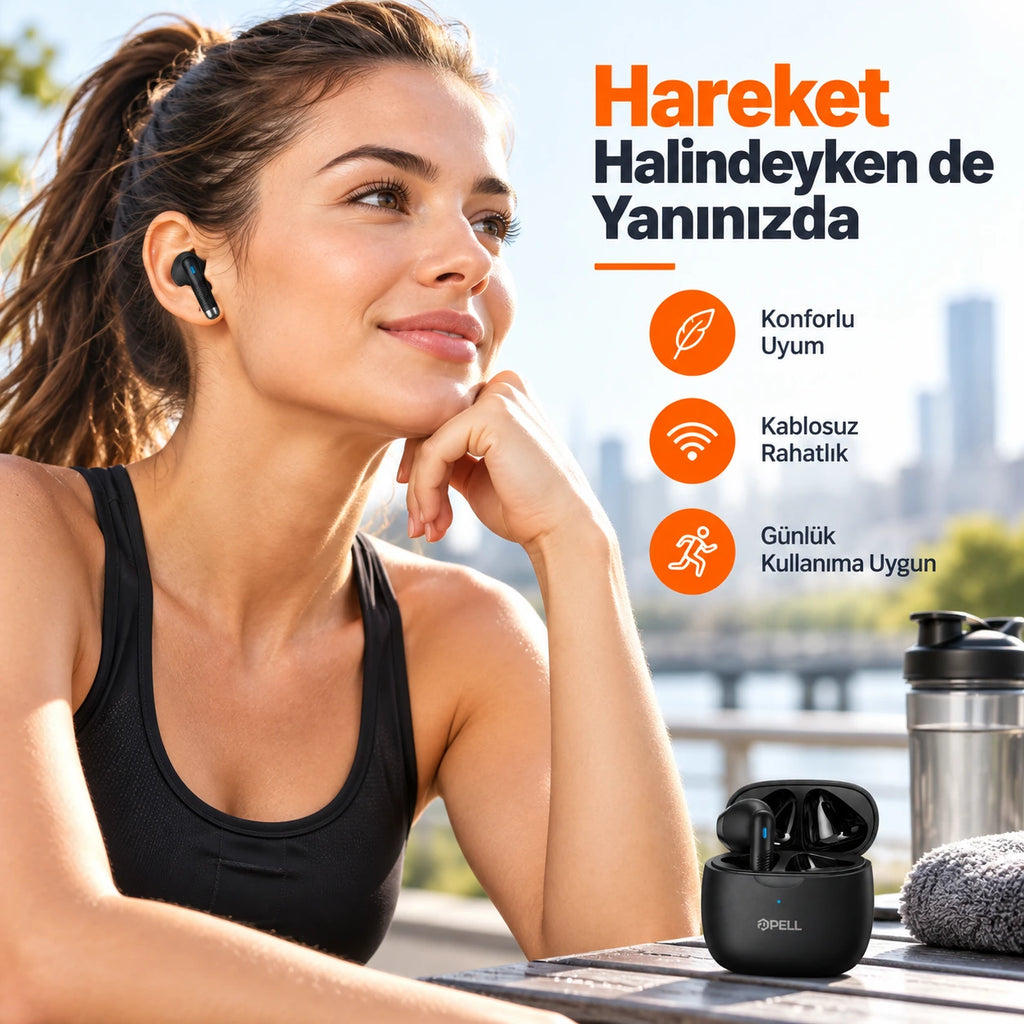 PELL PL-T6 TWS Bluetooth V6.0 Kablosuz Kulak İçi Kulaklık, 25 Saat Pil Ömrü Güçlü Bas Dokunmatik Kontrollü Kulaklık