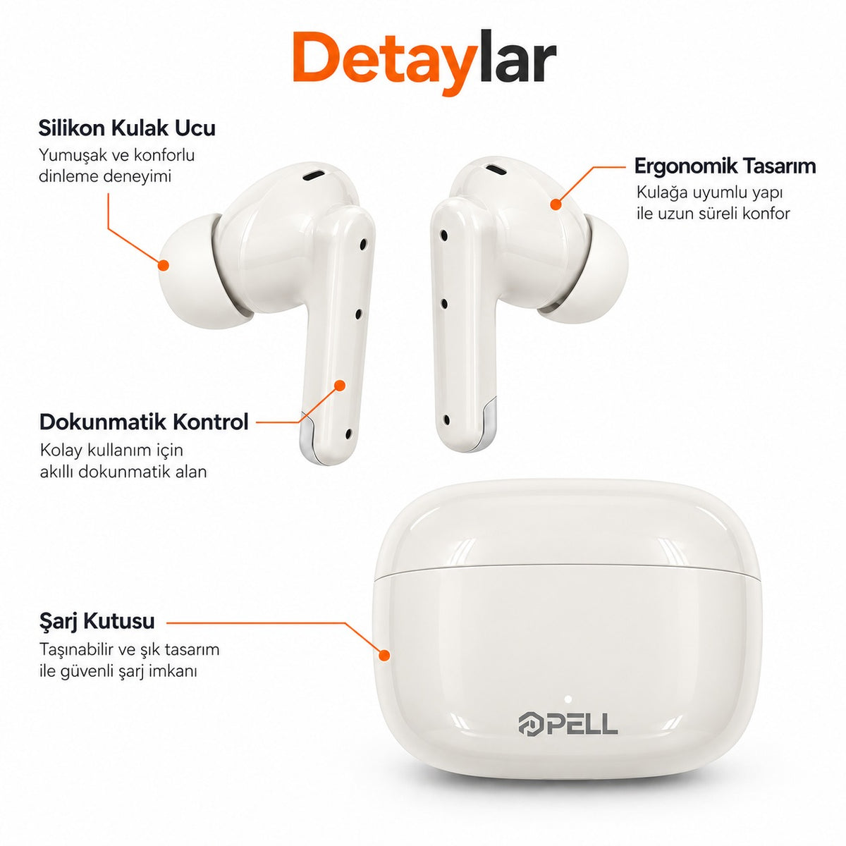 PELL T20 Premium Bluetooth Kulak İçi Kulaklık 5.3, Aktif Gürültü Engelleme ANC Kablosuz Kulaklık
