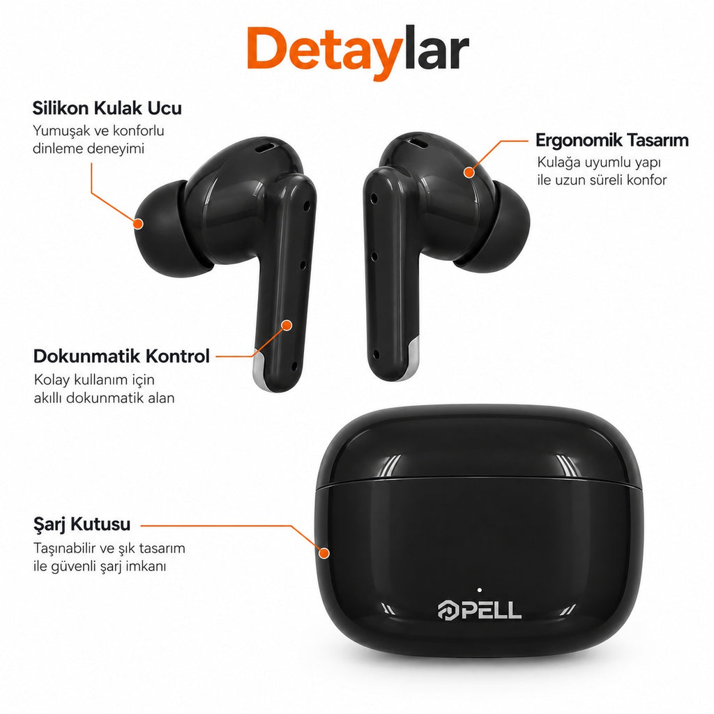 PELL T20 Premium Bluetooth Kulak İçi Kulaklık 5.3, Aktif Gürültü Engelleme ANC Kablosuz Kulaklık