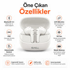 PELL T20 Premium Bluetooth Kulak İçi Kulaklık 5.3, Aktif Gürültü Engelleme ANC Kablosuz Kulaklık