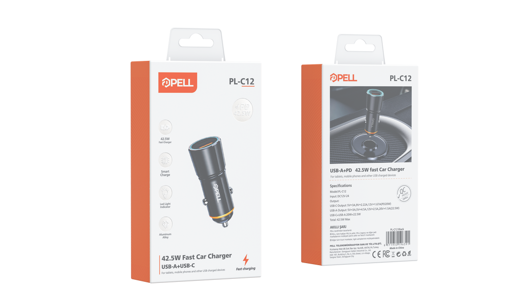 PL-C12 42.5W Çift Çıkışlı Alüminyum PD Hızlı Araç Şarj Cihazı, Çakmaklık Hızlı Şarj Adaptörü