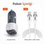 PELL PL-C15 38W Çift Çıkışlı PD PPS Hızlı Araç Şarj Cihazı, Type-C Kablo Setli Çakmaklık Şarj Adaptörü