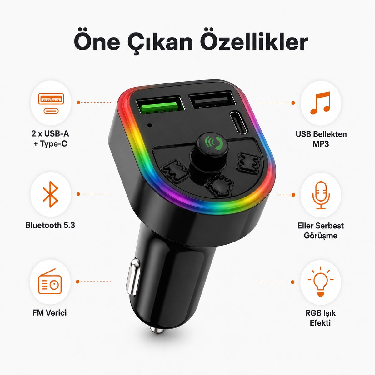PELL PL-C16 Bluetooth Araç Kiti ve FM Transmitter, PD Type-C Hızlı Şarjlı MP3 Çalar