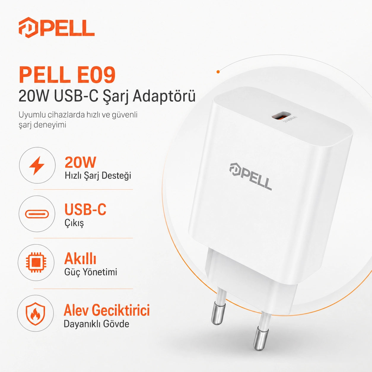 PL-E09 20W PD Süper Hızlı Şarj Başlığı, USB-C Evrensel Şarj Adaptörü