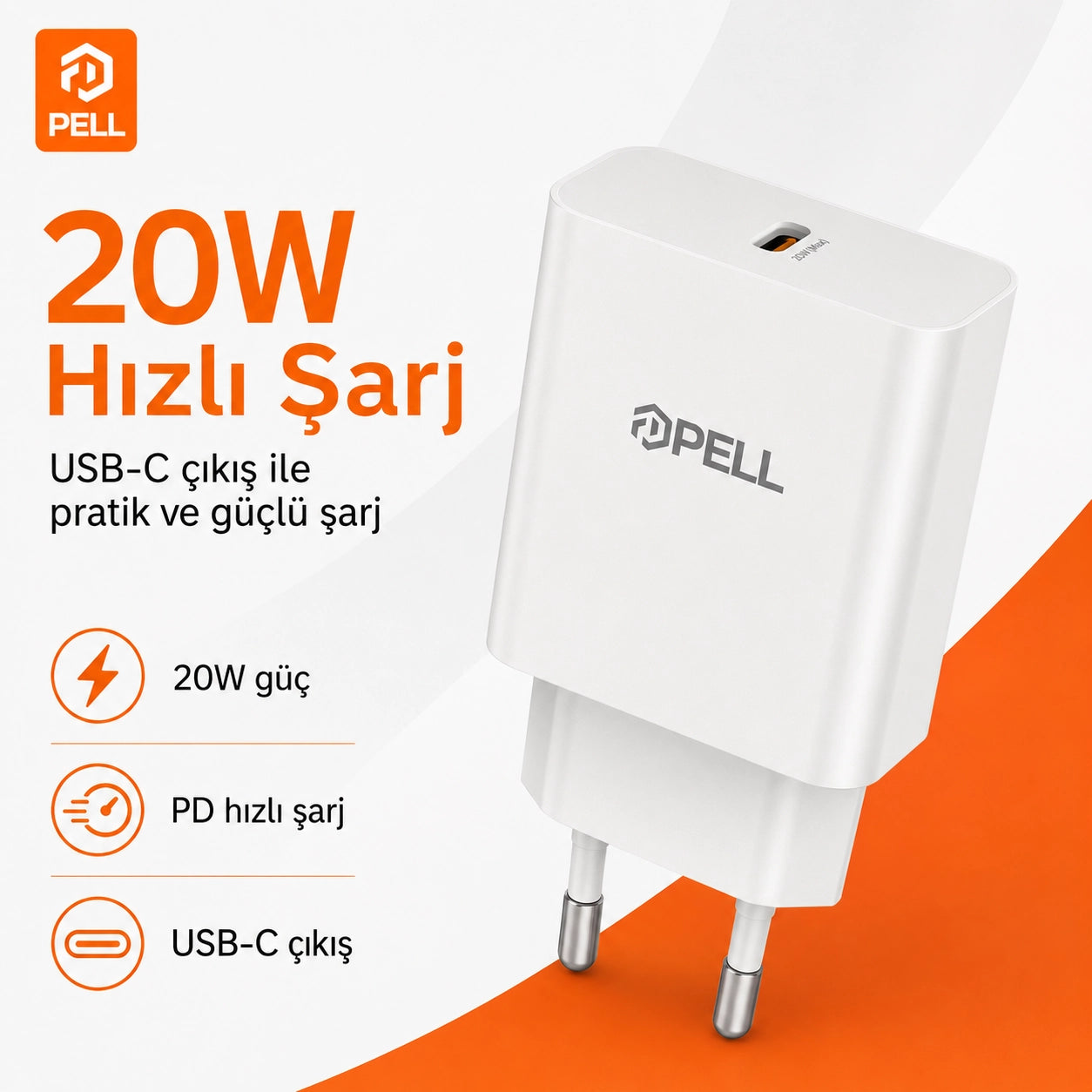 PL-E09 20W PD Süper Hızlı Şarj Başlığı, USB-C Evrensel Şarj Adaptörü
