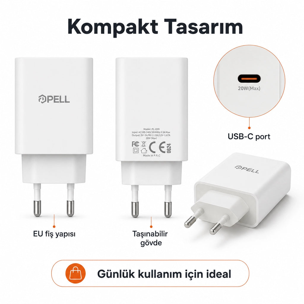 PL-E09 20W PD Süper Hızlı Şarj Başlığı, USB-C Evrensel Şarj Adaptörü
