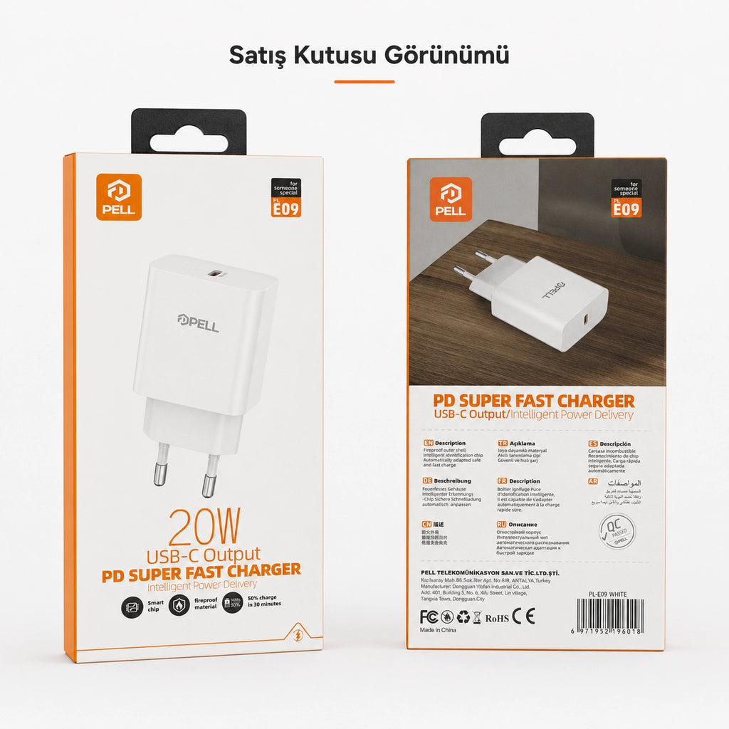 PL-E09 20W Type-C PD Hızlı Duvar Şarj Cihazı, Akıllı Telefon Şarj Başlığı