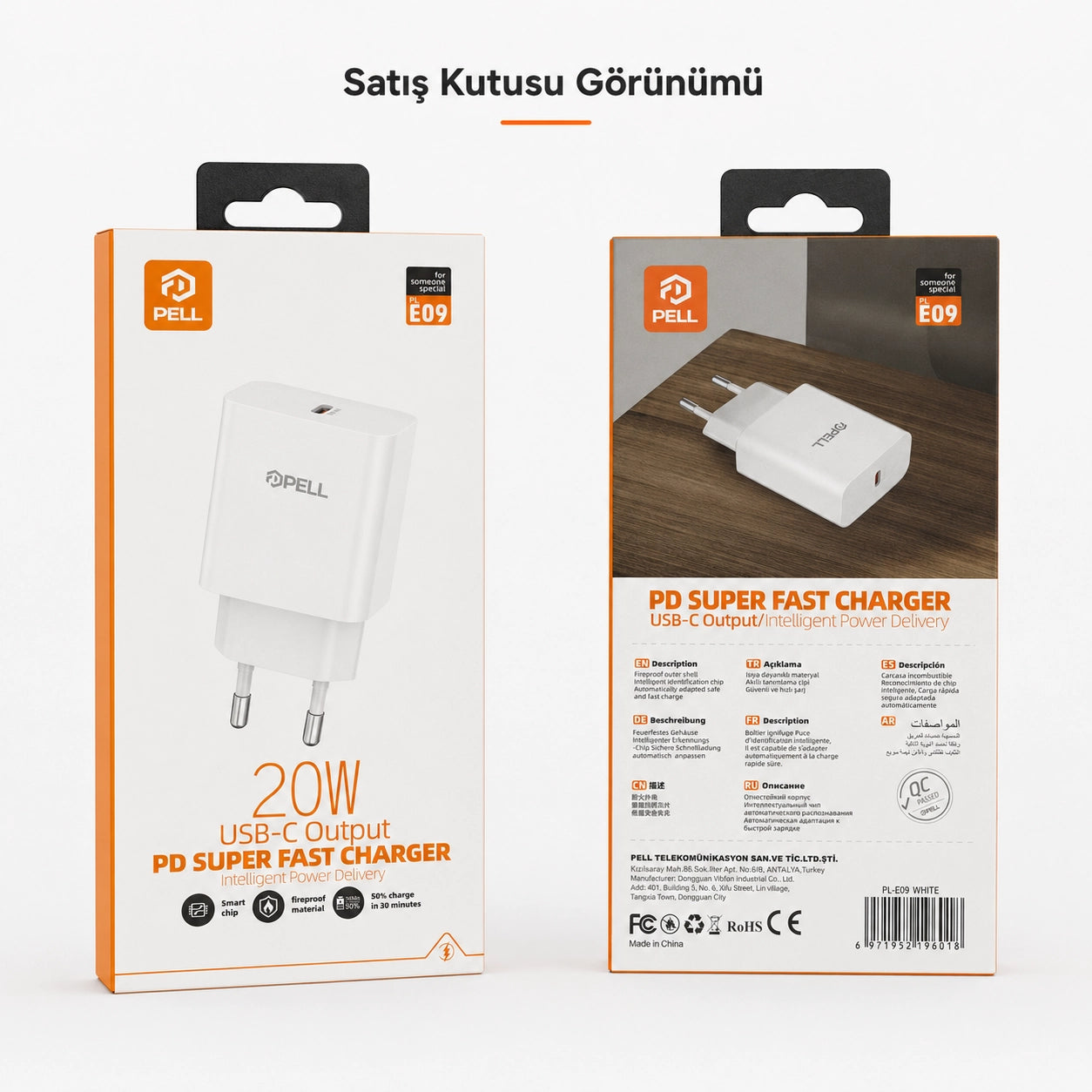 PL-E09 20W Type-C PD Hızlı Duvar Şarj Cihazı, Akıllı Telefon Şarj Başlığı