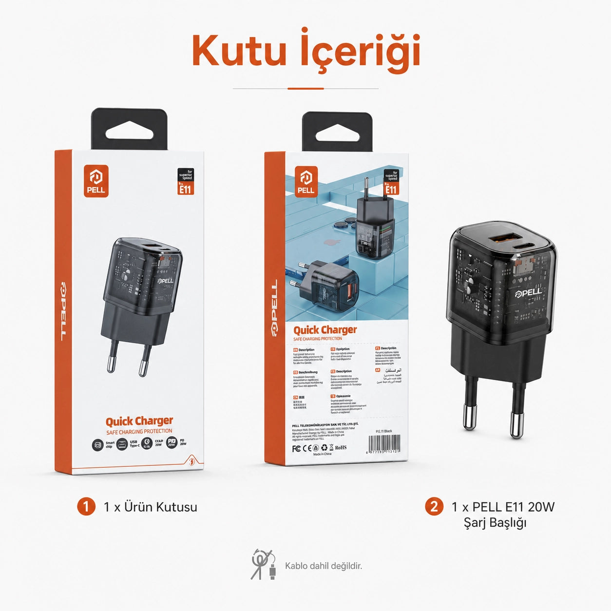PL-E11 20W PD Çift Girişli Hızlı Şarj Başlığı, USB ve Type-C Seyahat Adaptörü
