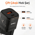 PL-E11 20W PD Çift Girişli Hızlı Şarj Başlığı, USB ve Type-C Seyahat Adaptörü