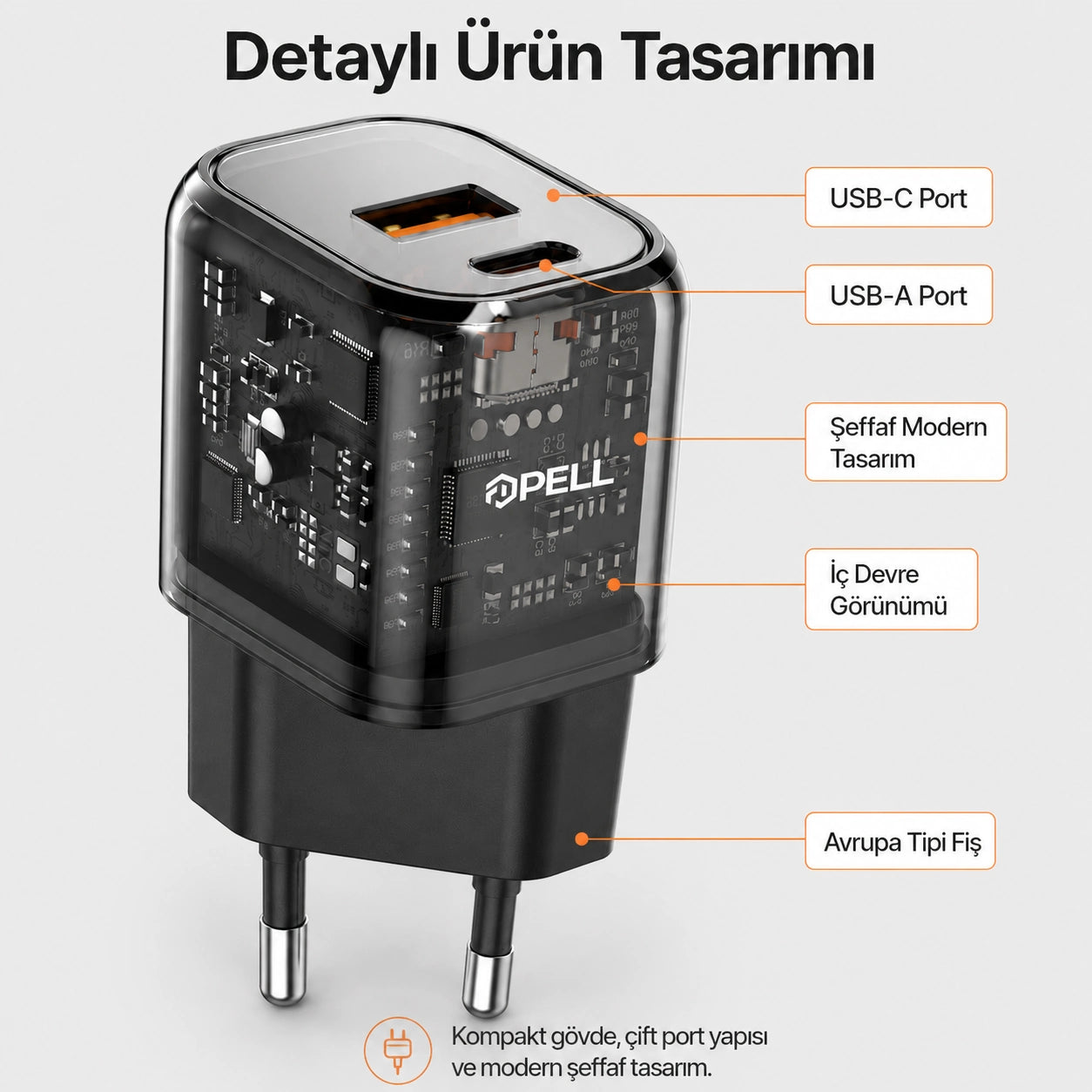 PL-E11 20W PD Çift Girişli Hızlı Şarj Başlığı, USB ve Type-C Seyahat Adaptörü