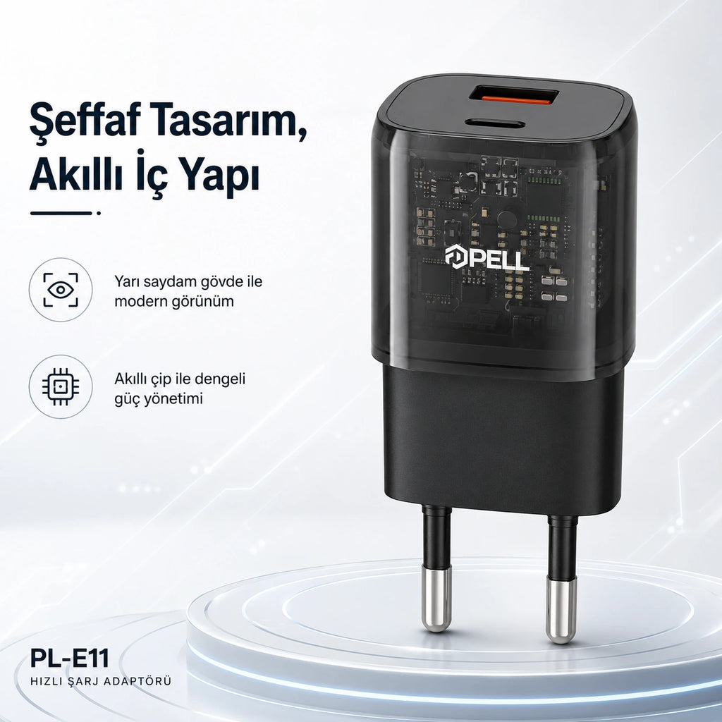PL-E11 20W PD Çift Girişli Hızlı Şarj Başlığı, USB ve Type-C Seyahat Adaptörü