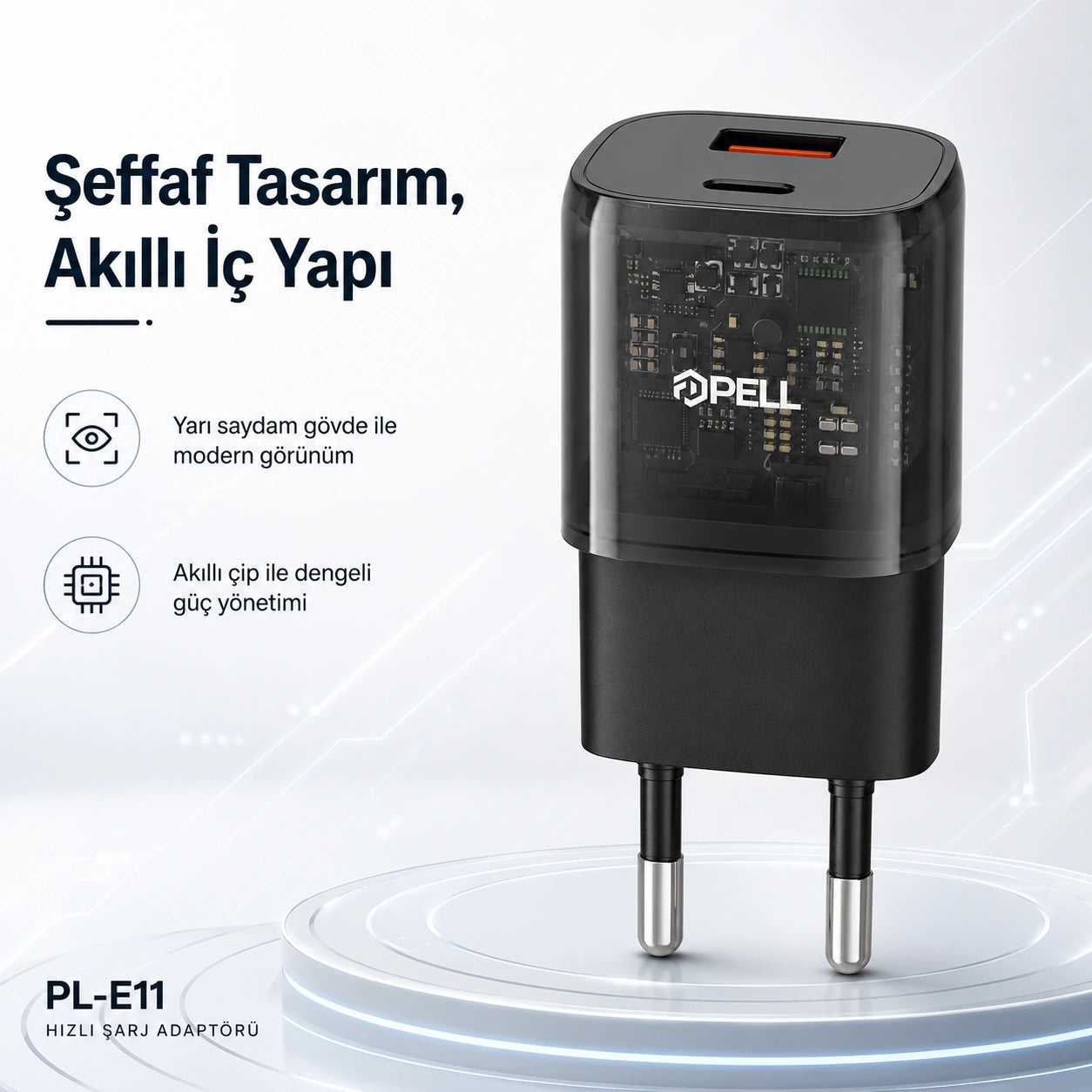 PL-E11 20W PD Çift Girişli Hızlı Şarj Başlığı, USB ve Type-C Seyahat Adaptörü