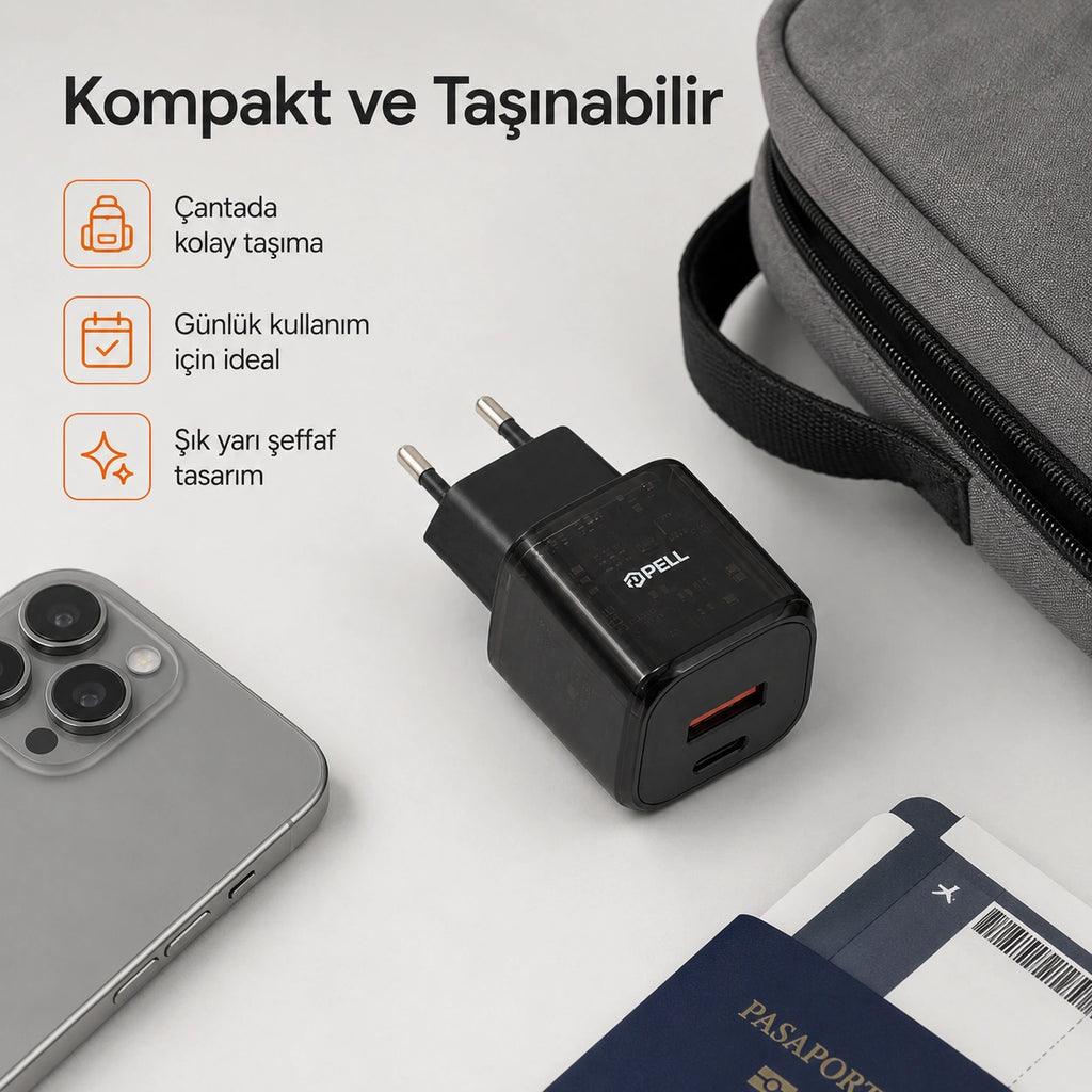 PL-E11 20W PD Çift Girişli Hızlı Şarj Başlığı, USB ve Type-C Seyahat Adaptörü
