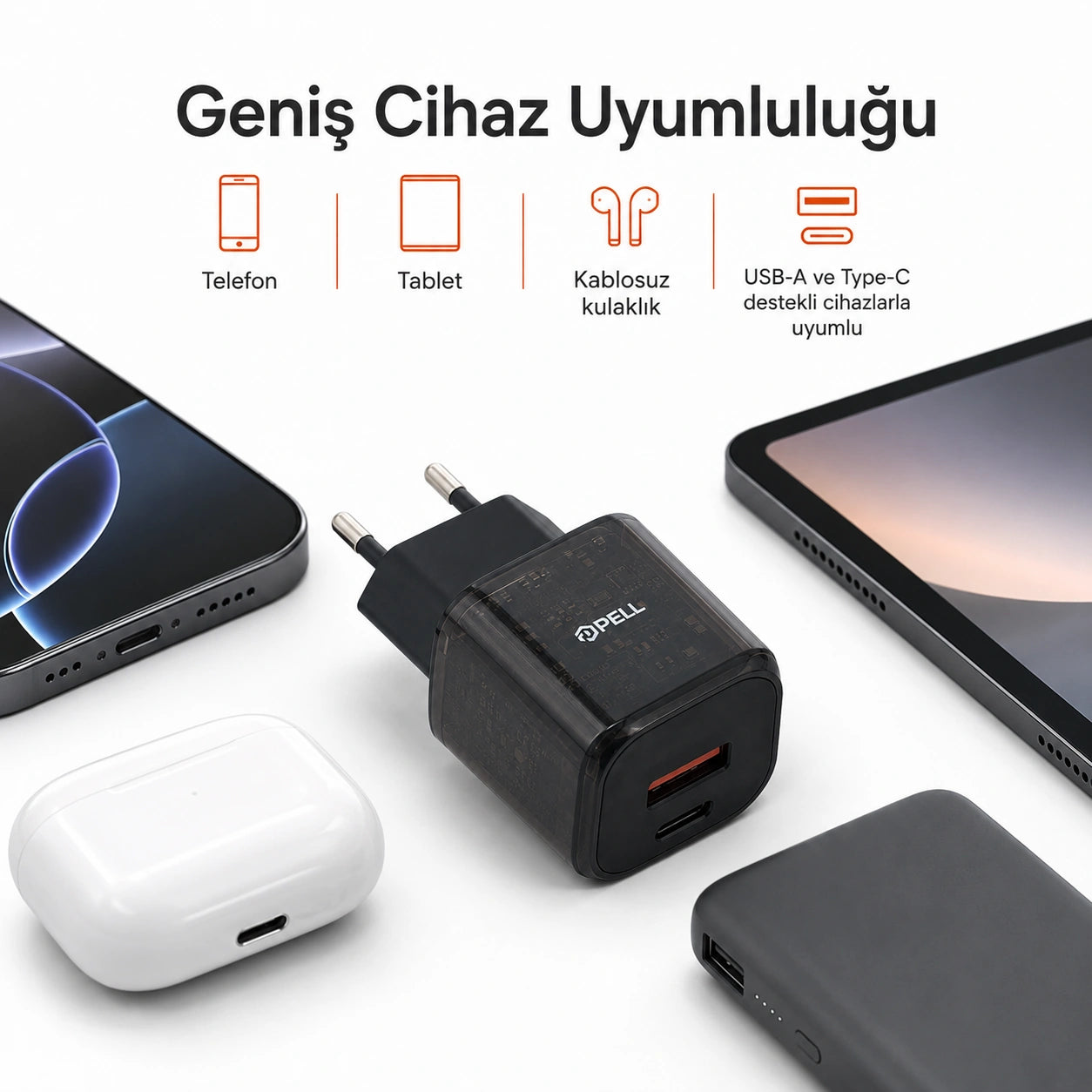 PL-E11 20W PD Çift Girişli Hızlı Şarj Başlığı, USB ve Type-C Seyahat Adaptörü