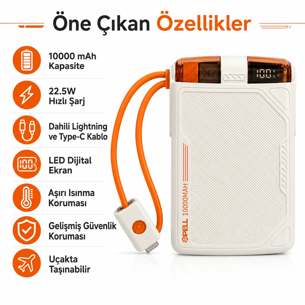 PL-F01 10000 mAh Powerbank 22.5W, Kablosuz Dijital Ekranlı Hızlı Taşınabilir Şarj Cihazı