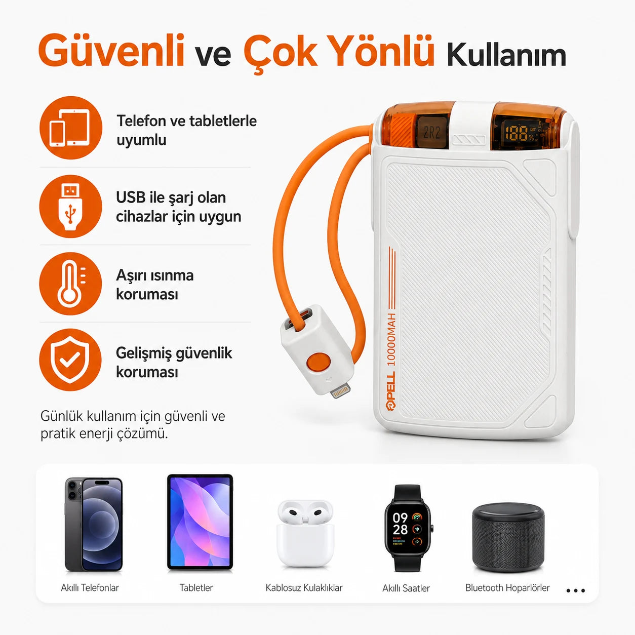 PL-F01 10000 mAh Powerbank 22.5W, Kablosuz Dijital Ekranlı Hızlı Taşınabilir Şarj Cihazı